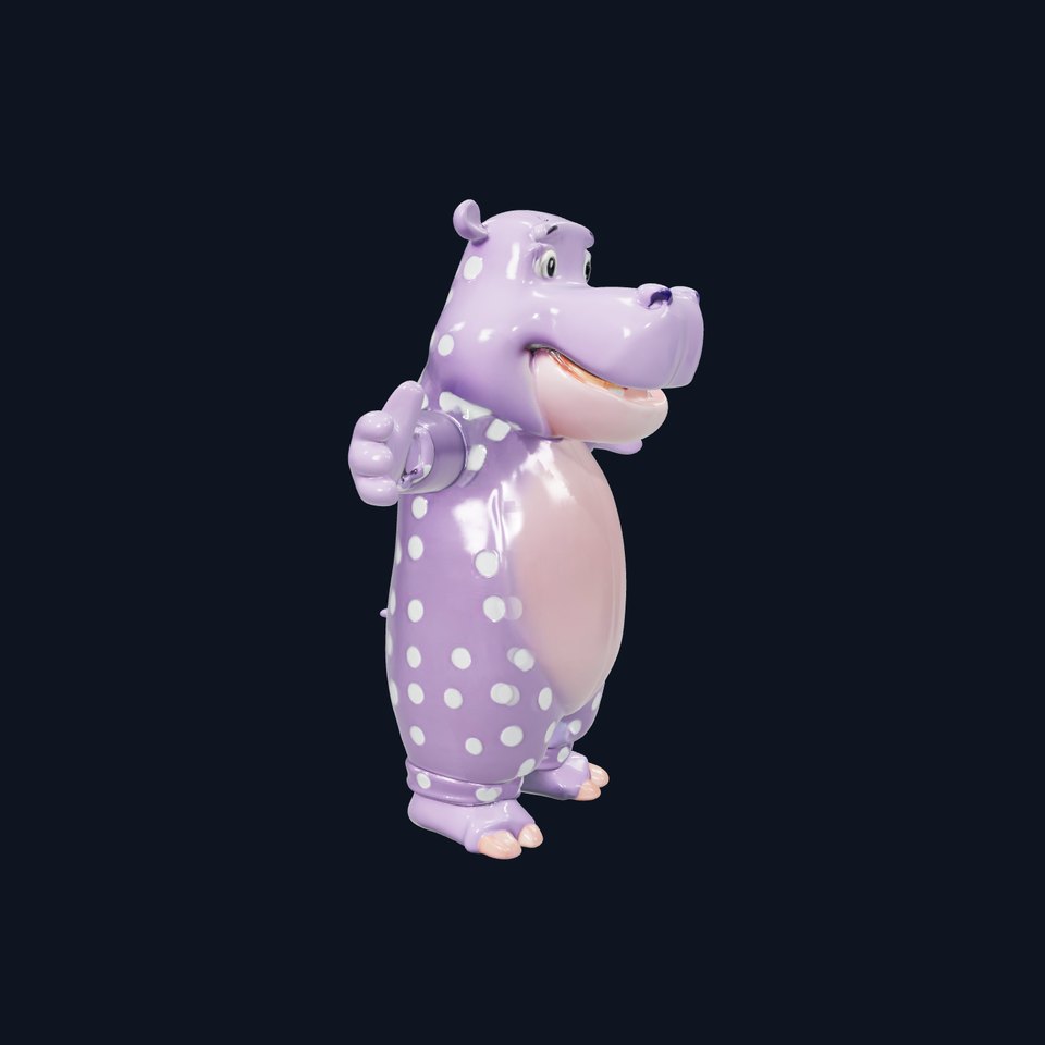 Purple PolkaDot Hippo Rigged and Animated Character Model